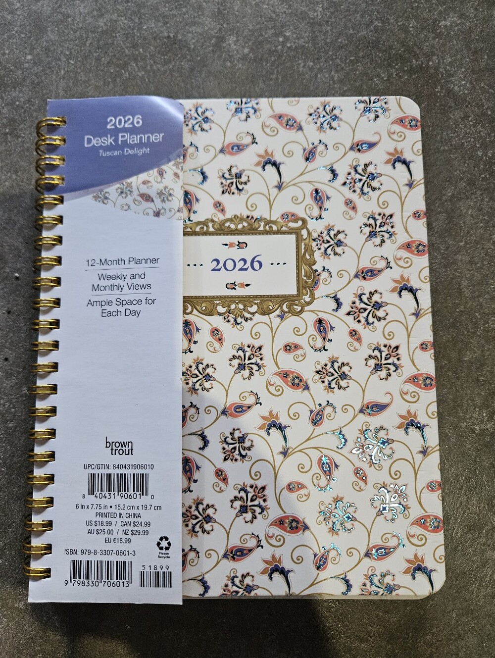TUSCAN FLORAL Boho 2026 Planner BrownTrout Tuscan Delight Weekly Desk Agenda Foi